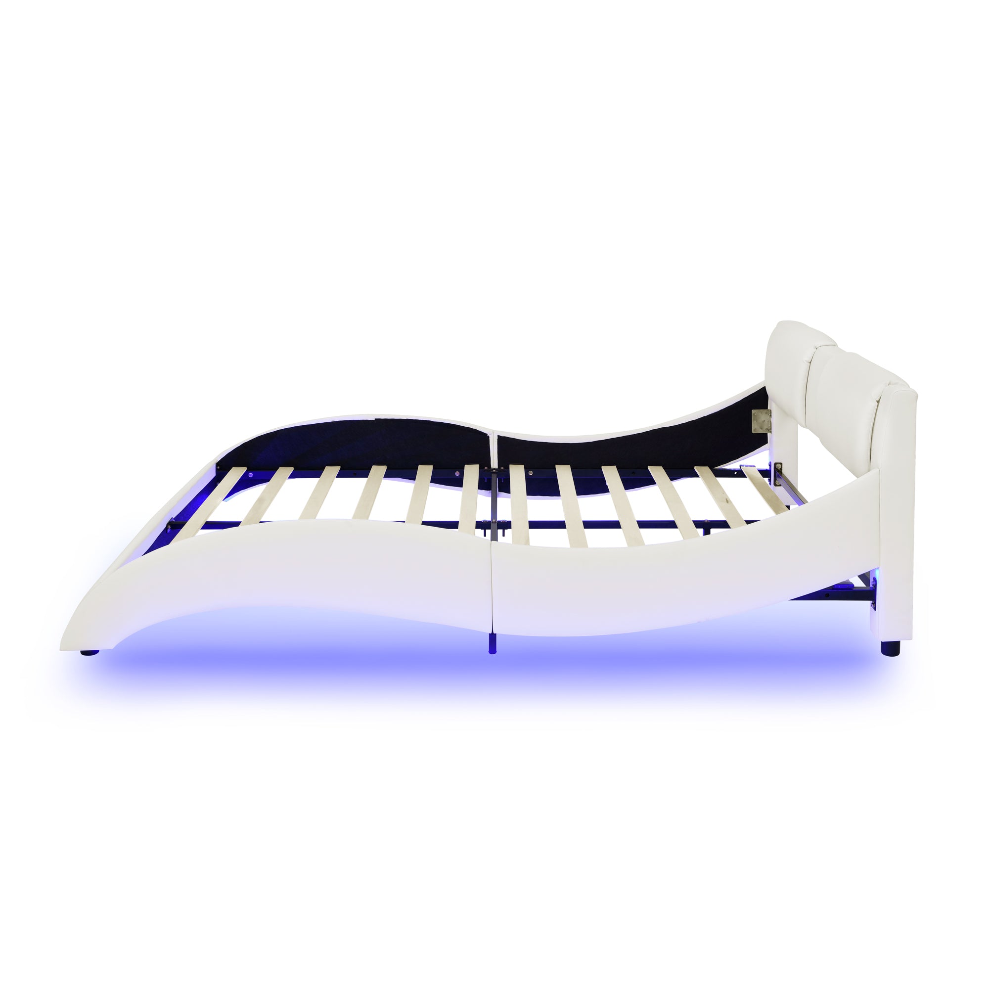 Queen Led Bed Frame Modern Faux Leather Upholstered Platform Bed Frame with RGB LED Lights and Headboard Wave Like Curve Low Profile Bed Frame,Wood Slats Support,Easy Assembly, White Queen Led Bed Frame Modern Faux Leather Upholstered Platform Bed Frame with RGB LED Lights and Headboard Wave Like Curve Low Profile Bed Frame,Wood Slats Support,Easy Assembly, White