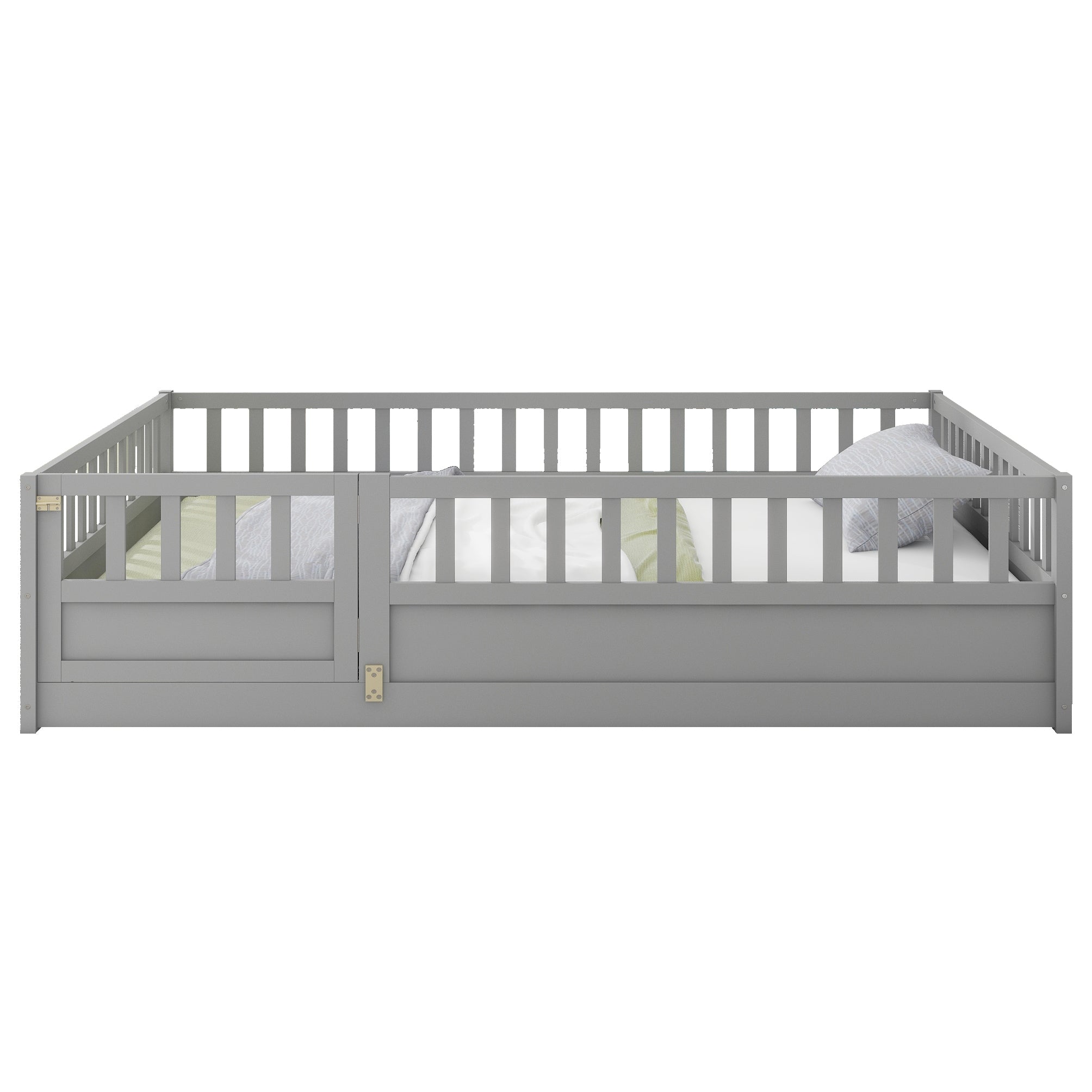 Full size  Floor bed, integral construction with super high security barrier, door, children's floor bed frame, Montessori wooden children's floor bed, Support slat Grey Full size  Floor bed, integral construction with super high security barrier, door, children's floor bed frame, Montessori wooden children's floor bed, Support slat Grey