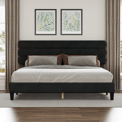 King Bed Frame with Headboard, Sturdy Platform, Dark Grey