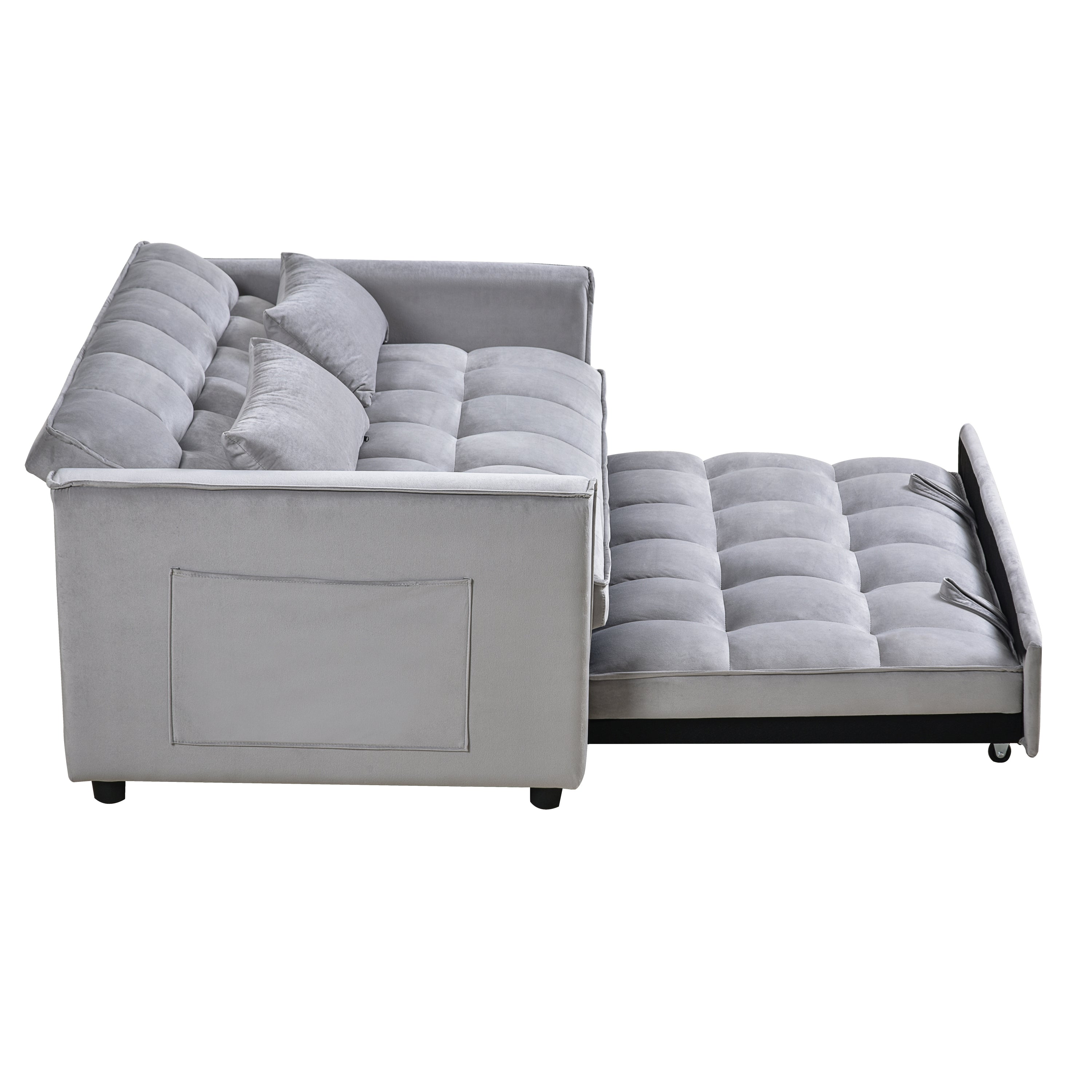 3-in-1 Sleeper Sofa Bed, Velvet Loveseat Futon – Gray 3-in-1 Sleeper Sofa Bed, Velvet Loveseat Futon – Gray