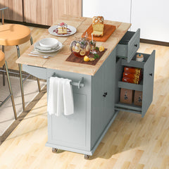 Rolling Kitchen Island with Drop Leaf & Storage, Grey Blue