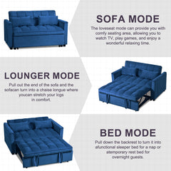 3-in-1 Sleeper Sofa Bed with Velvet, Pillows & Storage – Blue