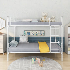 Twin-Over-Twin Metal Bunk Bed with Ladder & Space-Saving Design - White