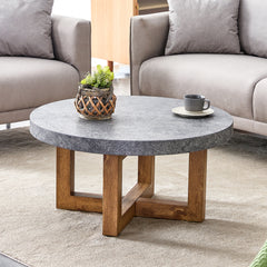 31.4" Modern Round Gray MDF Coffee Table - Retro Style for Living Rooms