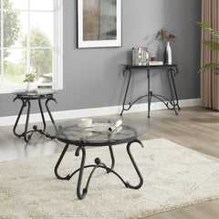 2-Piece Glass Coffee Table Set, Round End Side Table