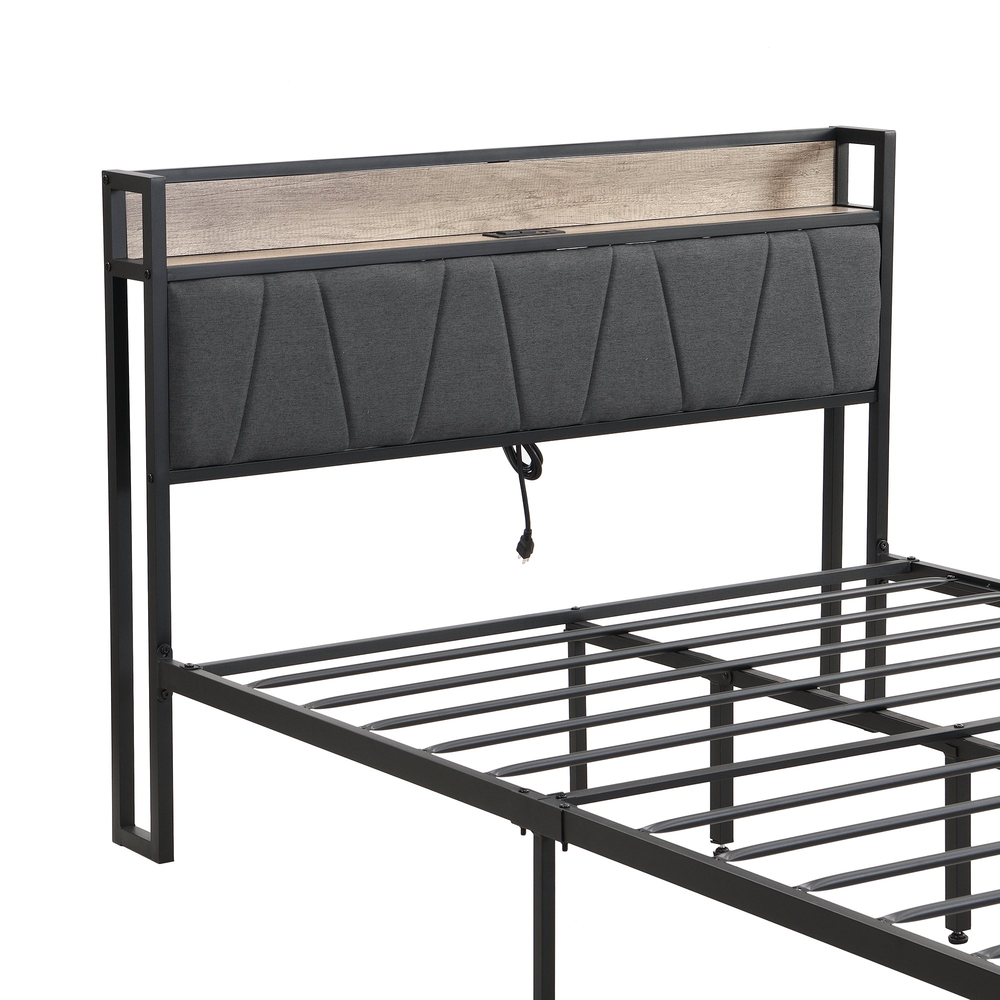 Queen  Size  Metal Platform Bed Frame with upholstery storage function Headboard   and USB LINER  and Footboard  , No Box Spring Needed, Large Under Bed Storage, Easy Assemble Queen  Size  Metal Platform Bed Frame with upholstery storage function Headboard   and USB LINER  and Footboard  , No Box Spring Needed, Large Under Bed Storage, Easy Assemble