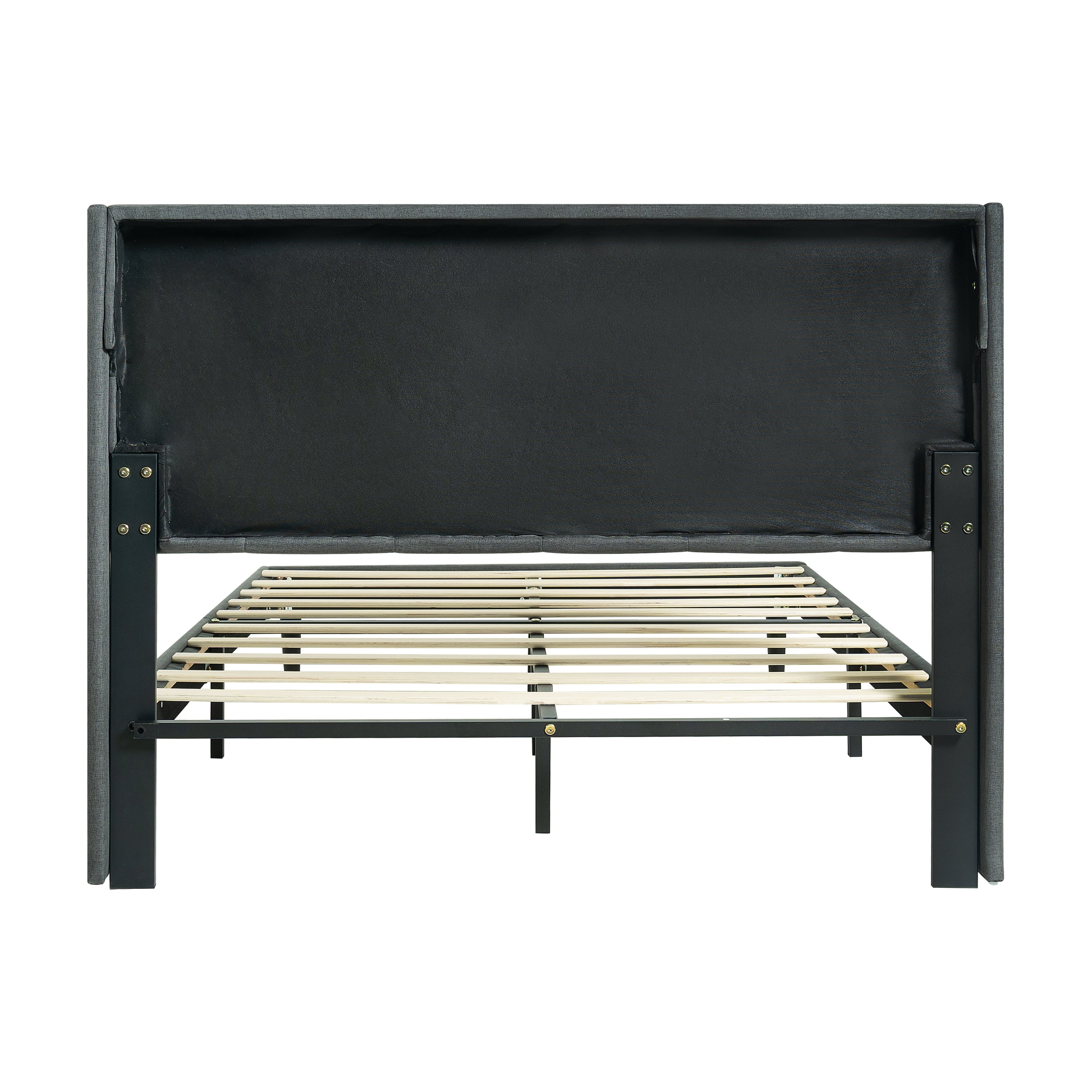 Queen Size Upholstered Platform Bed Frame with Modern Button Tufted Linen Fabric Headboard, No Box Spring Needed, Wood Slat Support, Easy Assembly, Drak Grey Queen Size Upholstered Platform Bed Frame with Modern Button Tufted Linen Fabric Headboard, No Box Spring Needed, Wood Slat Support, Easy Assembly, Drak Grey