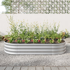 Large Oval Metal Raised Garden Bed, Outdoor Planter for Vegetables - Silver