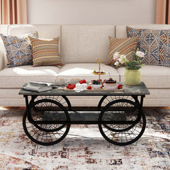 Modern Rectangle Coffee Table, Sturdy Base, Retro Black