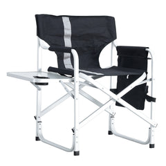 2-Piece Padded Folding Directors Chair with Side Table & Storage, Black/Grey