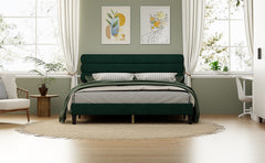 King Bed Frame with Headboard, Sturdy Platform, Green