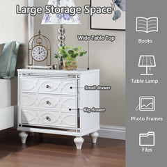 Modern Nightstands with two drawers and one hidden drawer for Living Room,Bedroom, White