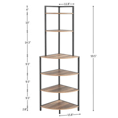 6-Tier Corner Shelf, Freestanding Bookcase for Small Spaces