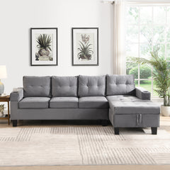 Sectional Sofa Set for Living Room with L Shape Chaise Lounge ,cup holder and Right Hand with Storage Chaise Modern 4 Seat (Grey)
--RIGHT CHAISE WITH STORAGE