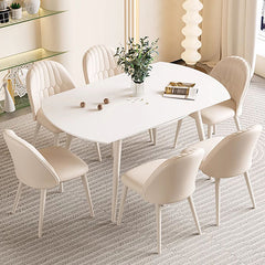 Modern Extendable Round Dining Table - White Marble Top & 4 Iron Legs for 6-8 People