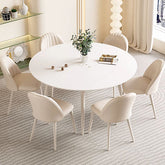 Modern Extendable Round Dining Table - White Marble Top & 4 Iron Legs for 6-8 People