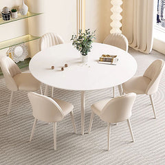 Modern Extendable Round Dining Table - White Marble Top & 4 Iron Legs for 6-8 People