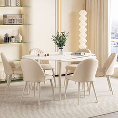 Modern Extendable Round Dining Table - White Marble Top & 4 Iron Legs for 6-8 People