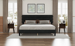 King Bed Frame with Headboard, Sturdy Platform, Dark Grey
