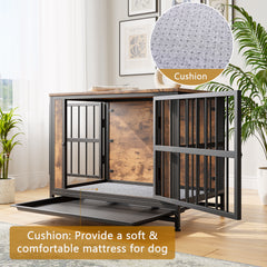 Wooden Dog Crate Table, 32.8" with Sliding Doors, Rustic Brown