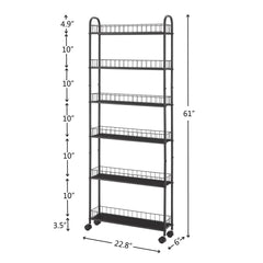 6-Tier Rolling Slim Storage Cart with Wheels & 6 Baskets