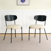 Cream PU Dining Chair with Ash Veneer & Black Metal Legs (Set of 2)