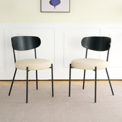 Cream PU Dining Chair with Ash Veneer & Black Metal Legs (Set of 2)