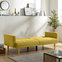 Convertible Futon Sofa Bed with Wood Legs, Yellow Fabric