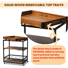 Rolling Kitchen Wine Cart with Glass Rack, Oak Brown