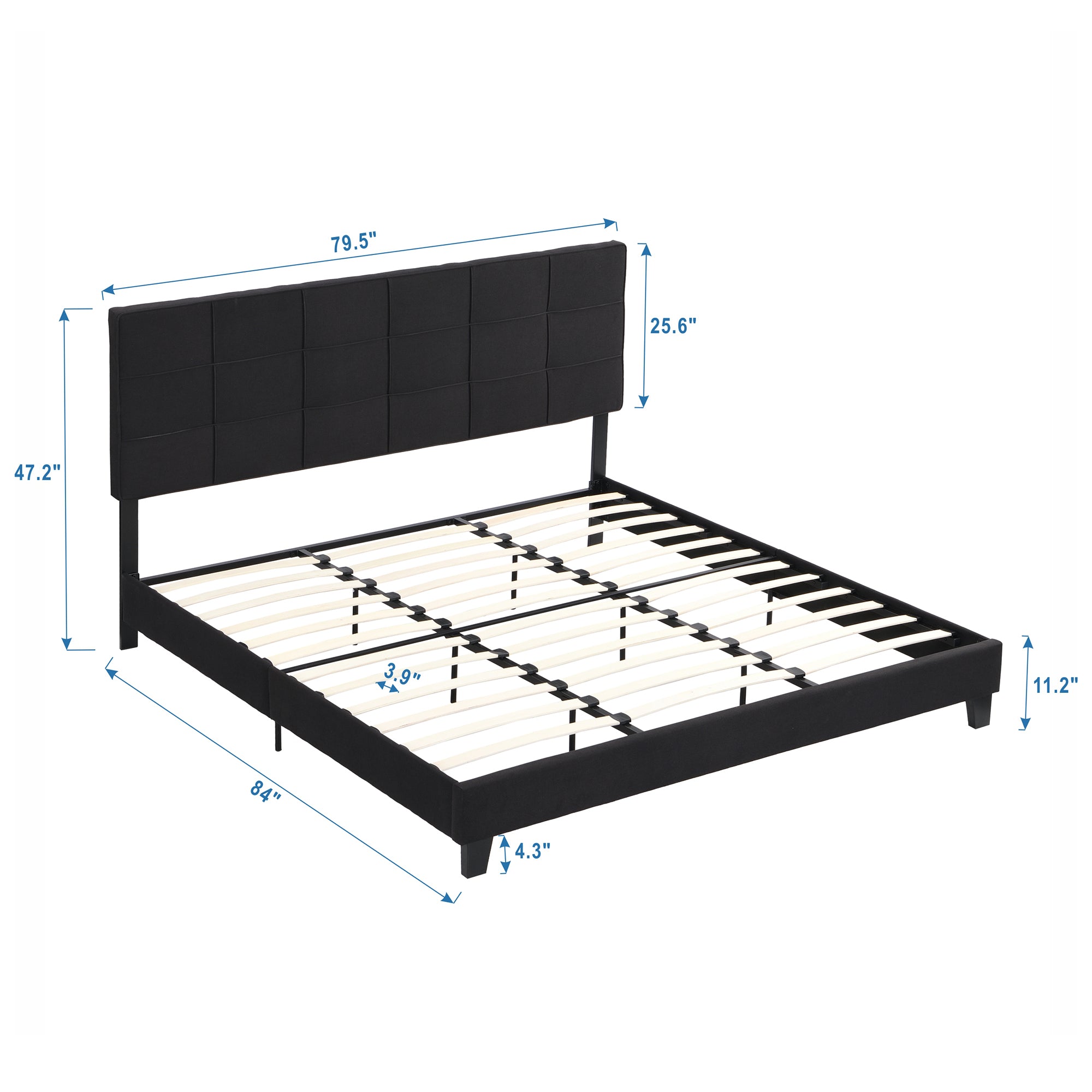 King Size Upholstered Platform Bed Frame with  Linen Fabric Headboard, No Box Spring Needed, Wood Slat Support, Easy Assembly, BLACK King Size Upholstered Platform Bed Frame with  Linen Fabric Headboard, No Box Spring Needed, Wood Slat Support, Easy Assembly, BLACK