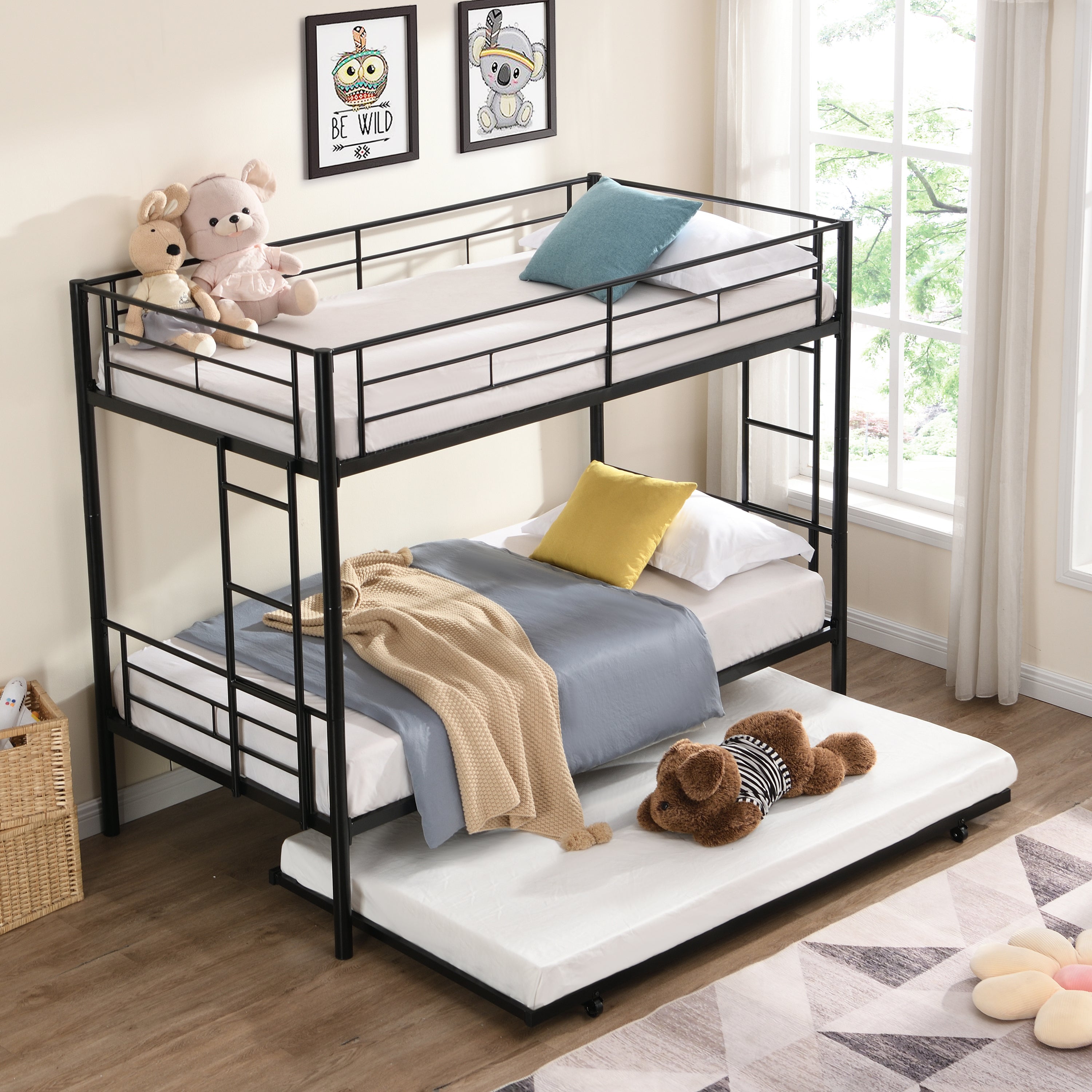 METAL Bunk Bed with trundle  Black METAL Bunk Bed with trundle  Black