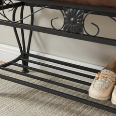 Shoe Rack Bench for Entryway, Upholstered Industrial Storage Bench