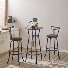 3-Piece Bar Table Set, Industrial Bar Chairs with Metal Back