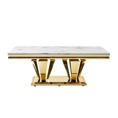 51" MDF Marble Coffee Table, Gold Stainless Steel Base
