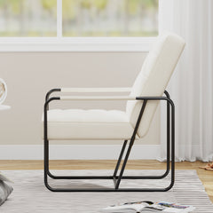 Modern Metal Framed Armchair with Beige Technical Leather, Stylish & Comfortable Indoor Lounge Accent Chair for Living Room, Office,Bedroom