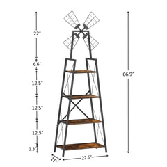 4-Tier Narrow Bookshelf, Rustic Brown & Black Storage Rack