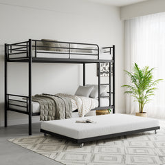 Twin Bunk Bed with Trundle, Ladder & Guardrail - Black