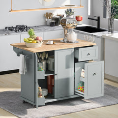 Rolling Kitchen Island with Drop Leaf & Storage, Grey Blue