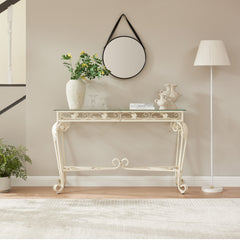 Modern Glass & Metal Console Table for Entryway with Storage