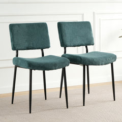 Turquoise Fabric Upholstered Dining Chair with Black Metal Legs (Set of 2) – Modern & Simple