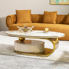 0.47" Sintered Stone Coffee Table with 2 Drawers, Gold Base