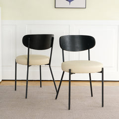 Cream PU Dining Chair with Ash Veneer & Black Metal Legs (Set of 2)