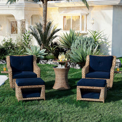 K&K 5-Piece Outdoor Patio Set with Swivel Chairs & Ottomans with Pet House, Navy Blue