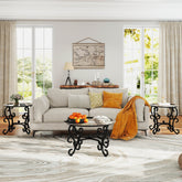 3-Piece Glass Coffee Table Set with Round End Table, Black