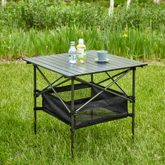 Portable Folding Aluminum Table with Carrying Bag, Lightweight Roll-up Design, Black