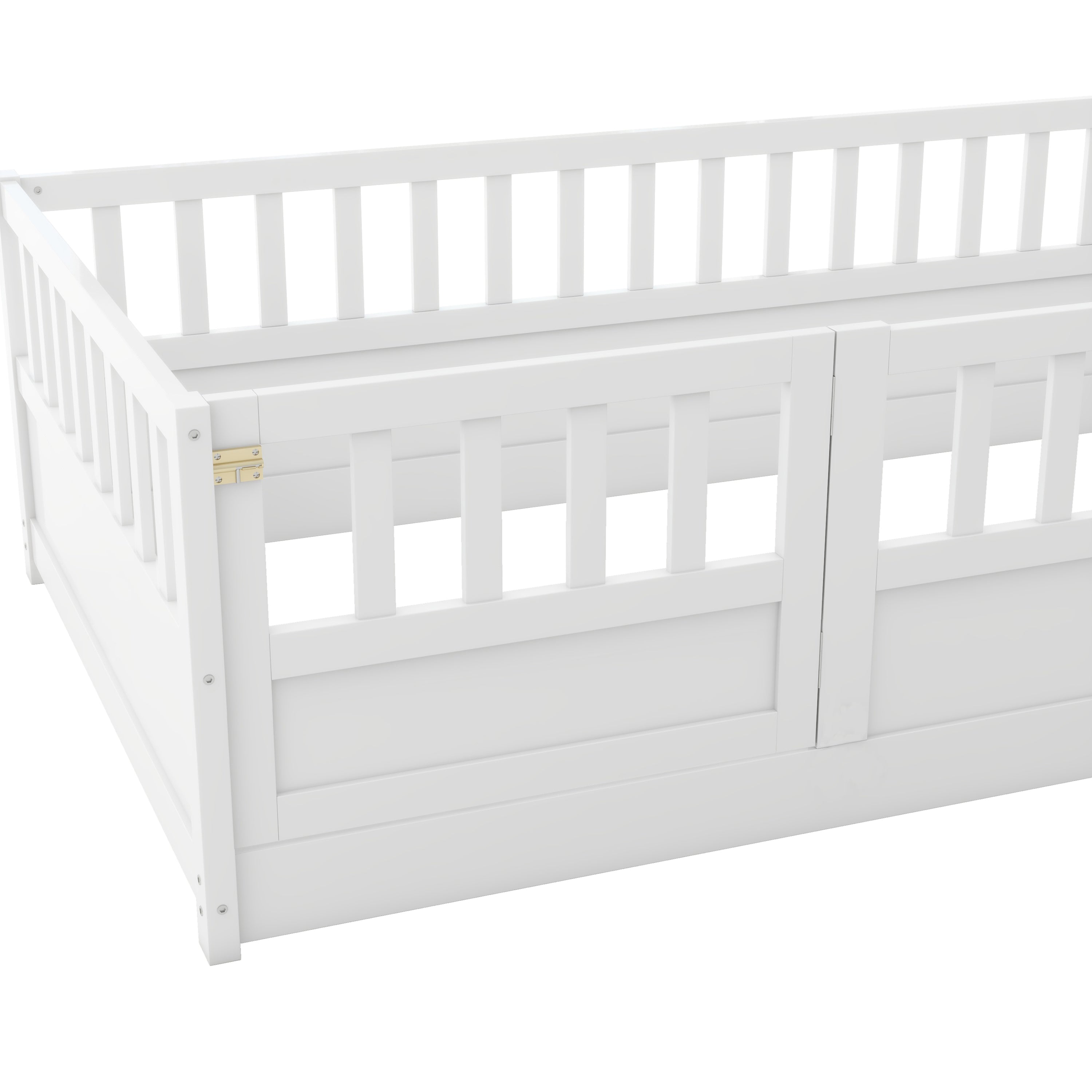 Twin Size Floor bed, integral construction with super high security barrier, door, children's floor bed frame, Montessori wooden children's floor bed, white Twin Size Floor bed, integral construction with super high security barrier, door, children's floor bed frame, Montessori wooden children's floor bed, white