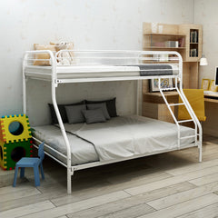 Twin-Over-Full Metal Bunk Bed with Guardrail, White