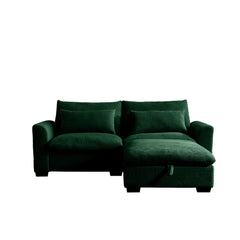 Sectional Sofa Comfy Corduroy Couch for Living Room with Pillows and Round Armrests, Modern Corduroy Sofa Sleeper Deep Couches with Storage Ottoman (Green, 2-Seat)