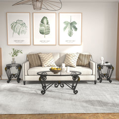 3-Piece Tempered Glass Coffee Table Set with Round Side Tables