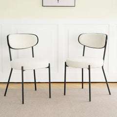 Boucle Kitchen Dining Chair with Ash Veneer & Black Metal Legs (Set of 2)